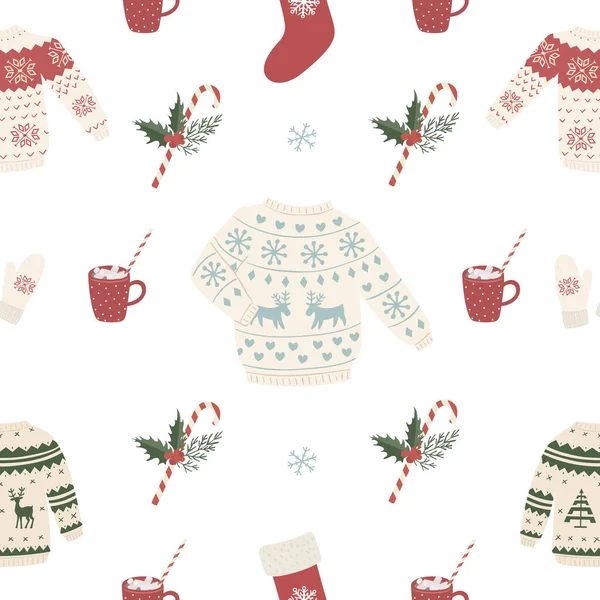 白の背景にプルオーバーとクリスマスシームレスなパターン ベクターイラスト — ストックベクタ