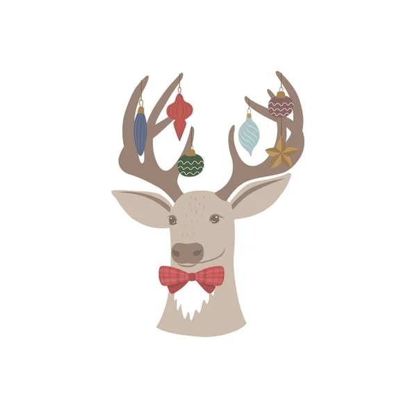 白い背景にクリスマス鹿 ベクターイラスト — ストックベクタ