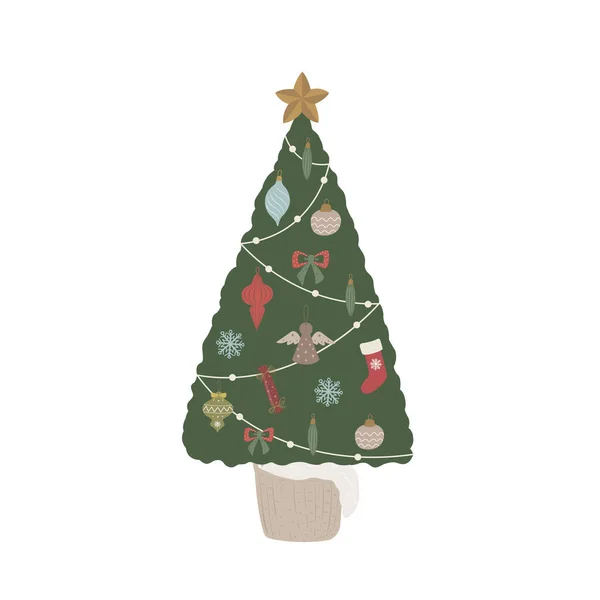 Arbre Noël Sur Fond Blanc Illustration Vectorielle — Image vectorielle