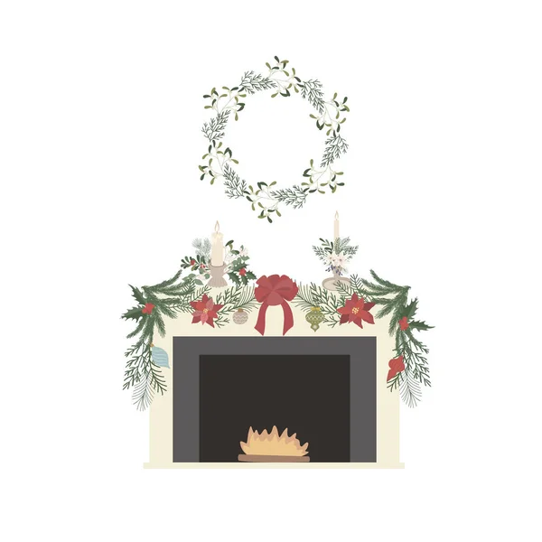 Chimenea Con Decoración Navidad Ilustración Vectorial — Archivo Imágenes Vectoriales