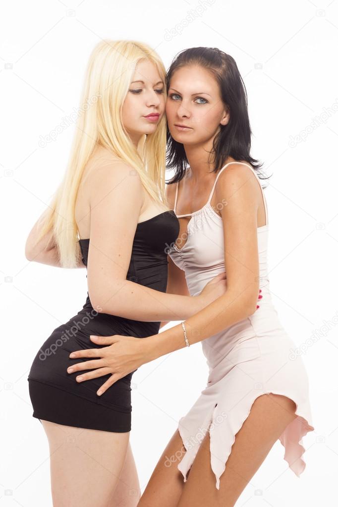 Two lesbian hugs love vector photo