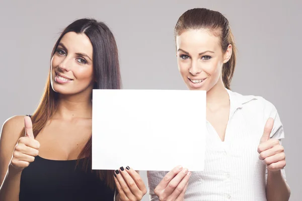 Two businesswomen showing empty sign — Stock Photo, Image