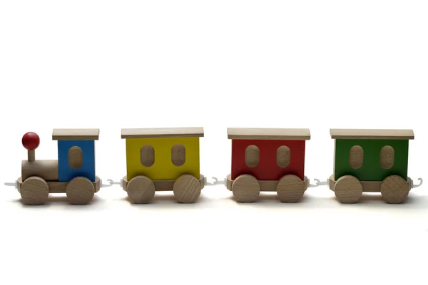 Wooden toy train on white background — Stock Photo, Image