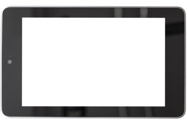 Beyaz arka plan üzerinde izole boş bir ekran ile tablet pc bilgisayar.