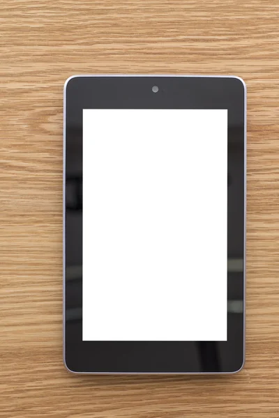 Mobile device with blank screen on a wooden surface Stock Photo