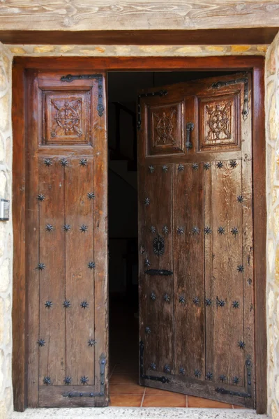 Studded Open Wooden Doors — Stock Photo, Image