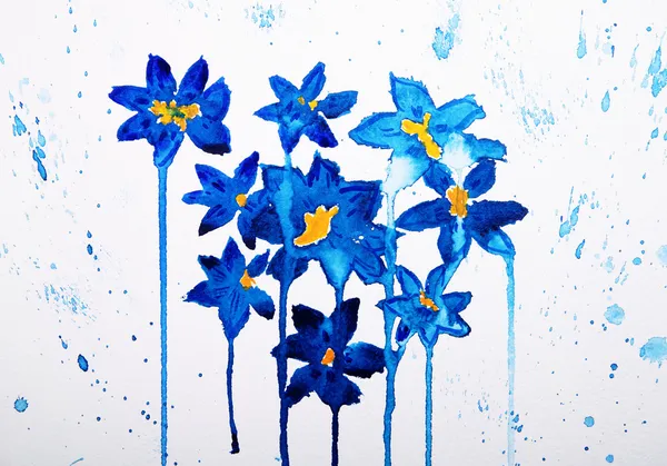Fleur bleue sur fond papier aquarelle — Photo