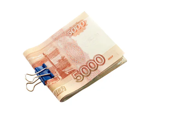 5000 rubel, ryska pengar, räkningar klippt ihop — Stockfoto