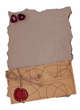 eski kağıt, zarf ve iki kalp