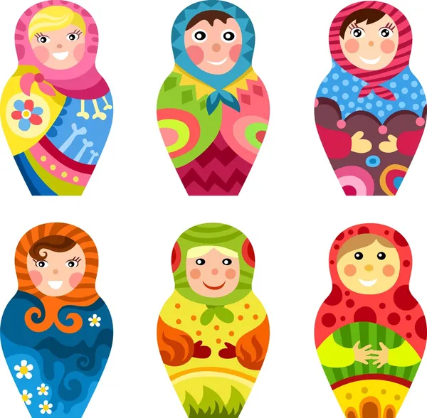 Vector Russian Traditional Matryoshka Set Vector Russian Nesting Dolls Winter Matreshka