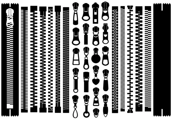 Ensemble de différentes fermetures éclair — Image vectorielle