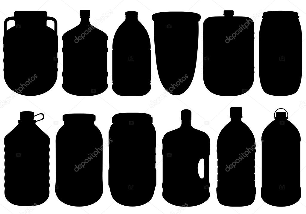 Set of different big bottles