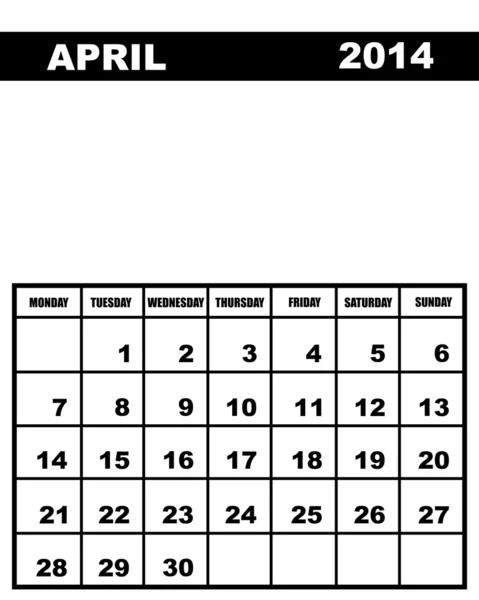 Calendário de abril 2014 — Vetor de Stock