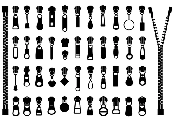 Set of different zippers — Stock Vector