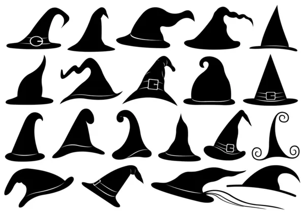 Set of different witch hats — Stock Vector