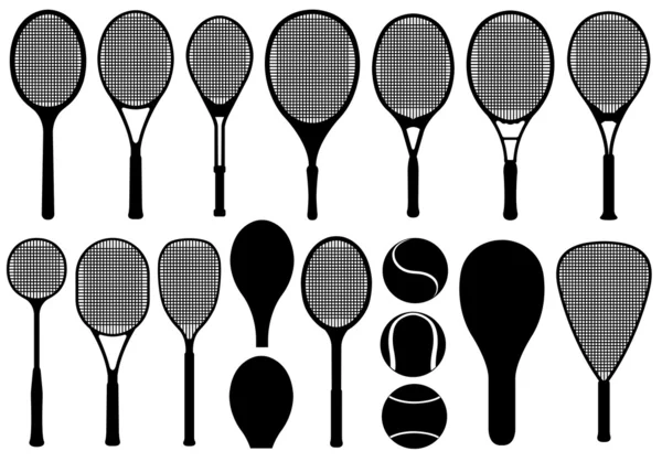 Conjunto de diferentes raquetes de tênis — Vetor de Stock