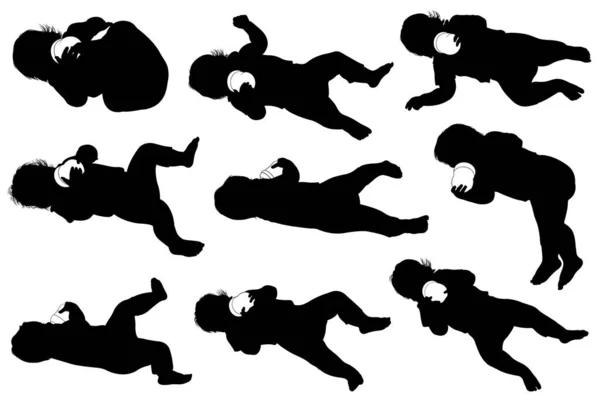 Illustratie Van Baby Silhouetten Drinken Uit Baby Fles Geïsoleerd Wit — Stockvector