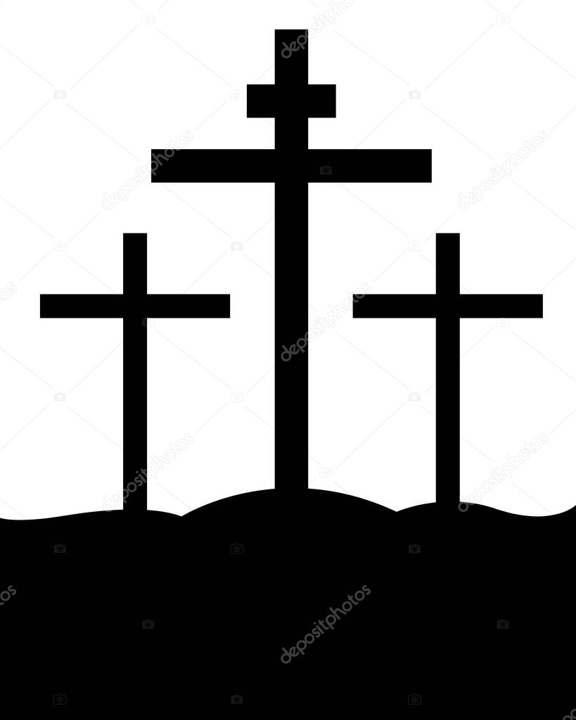 Illustration of crucifixion of Jesus Christ on the cross at Calvary Mountain isolated on white