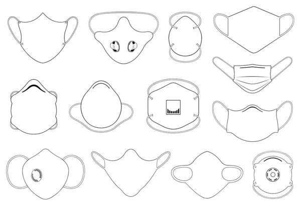 Illustration Verschiedener Gesichtsmasken Isoliert Auf Weiß — Stockvektor