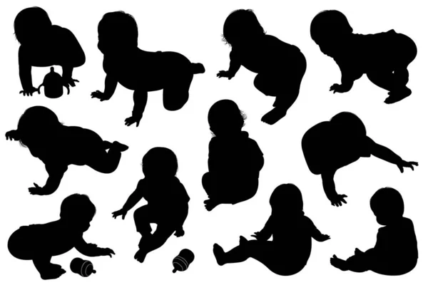 Set Baby Silhouettes Isolated White — Vettoriale Stock