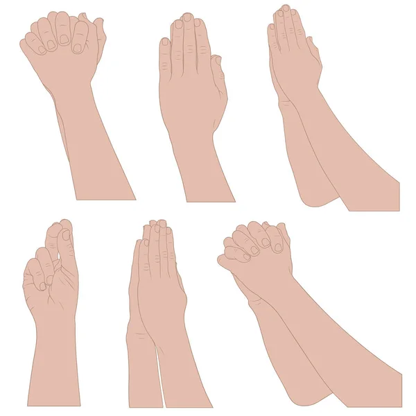 Εικονογράφηση Των Διαφορετικών Χέρια Προσεύχεται Απομονώνονται Λευκό — Διανυσματικό Αρχείο