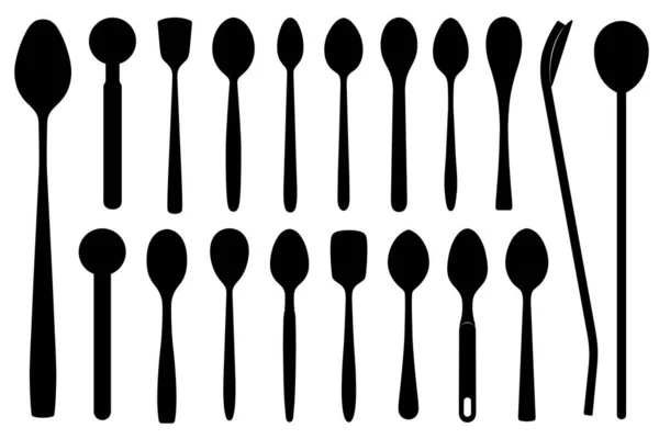 Set Different Teaspoons Isolated White — Vettoriale Stock