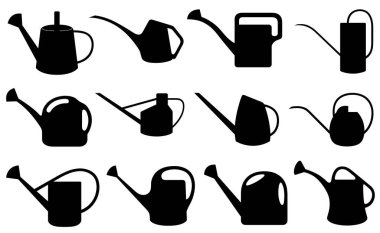 Collection of different watering cans isolated on white