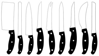 Illustration of different kitchen knives isolated on white