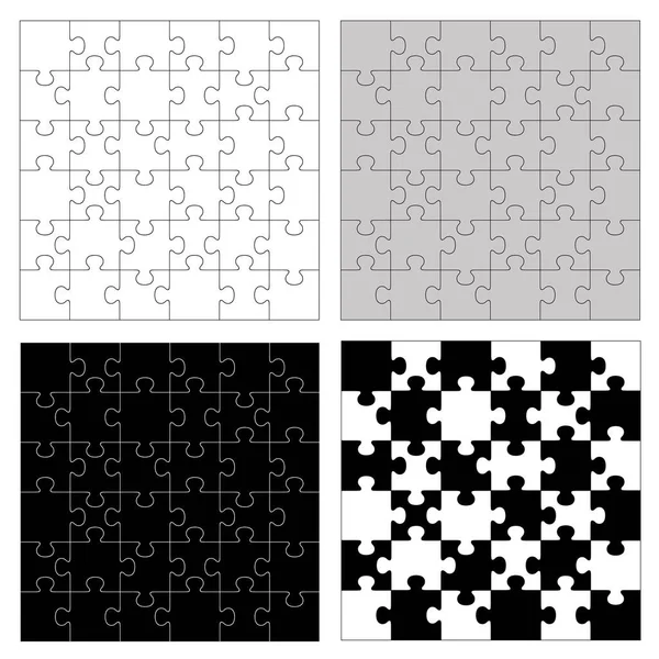 Black White Jigsaw Puzzle Set Isolated White — Stock Vector