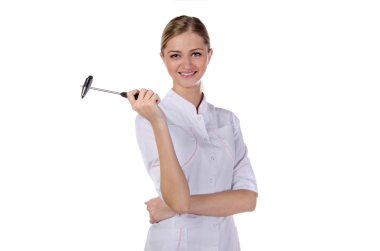 Doktor kız portresi. düşünüyorum