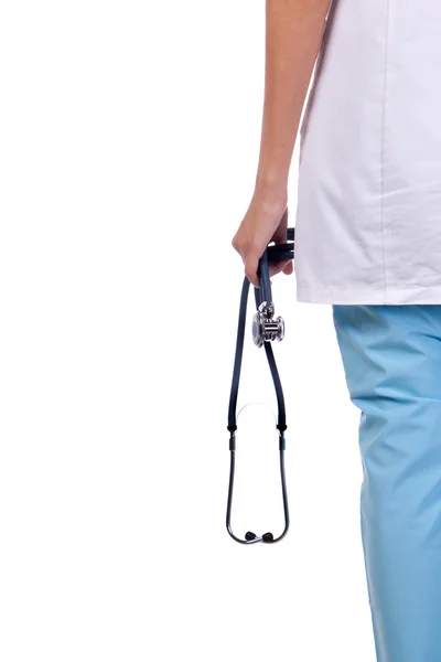 Maskeli kız doktor portresi. phonendoscope