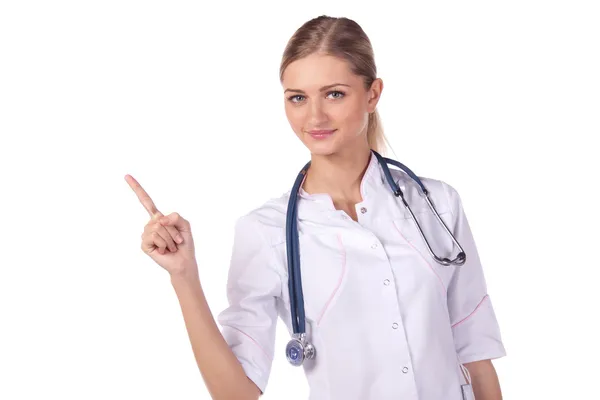 Portrait of a girl doctor. to keep the show Royalty Free Stock Photos