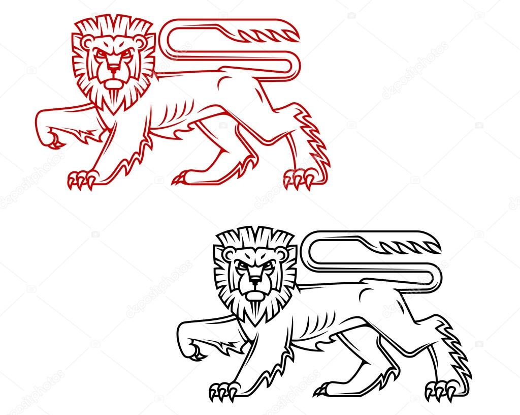 Heraldic lion king in retro cartoon style for decoration and ornate