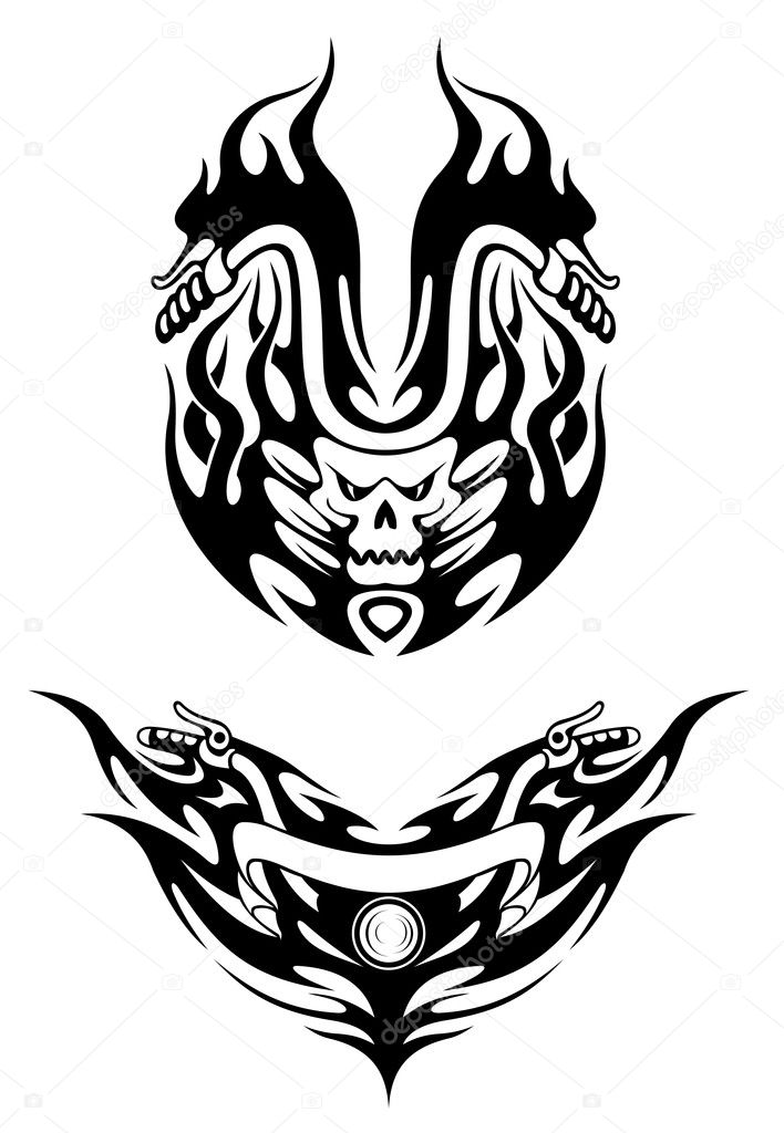 Two bike tattoos in tribal style for t-shirt design