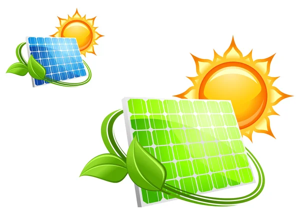 Paneles solares y baterías — Vector de stock