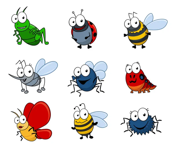 Juego de insectos de dibujos animados — Vector de stock