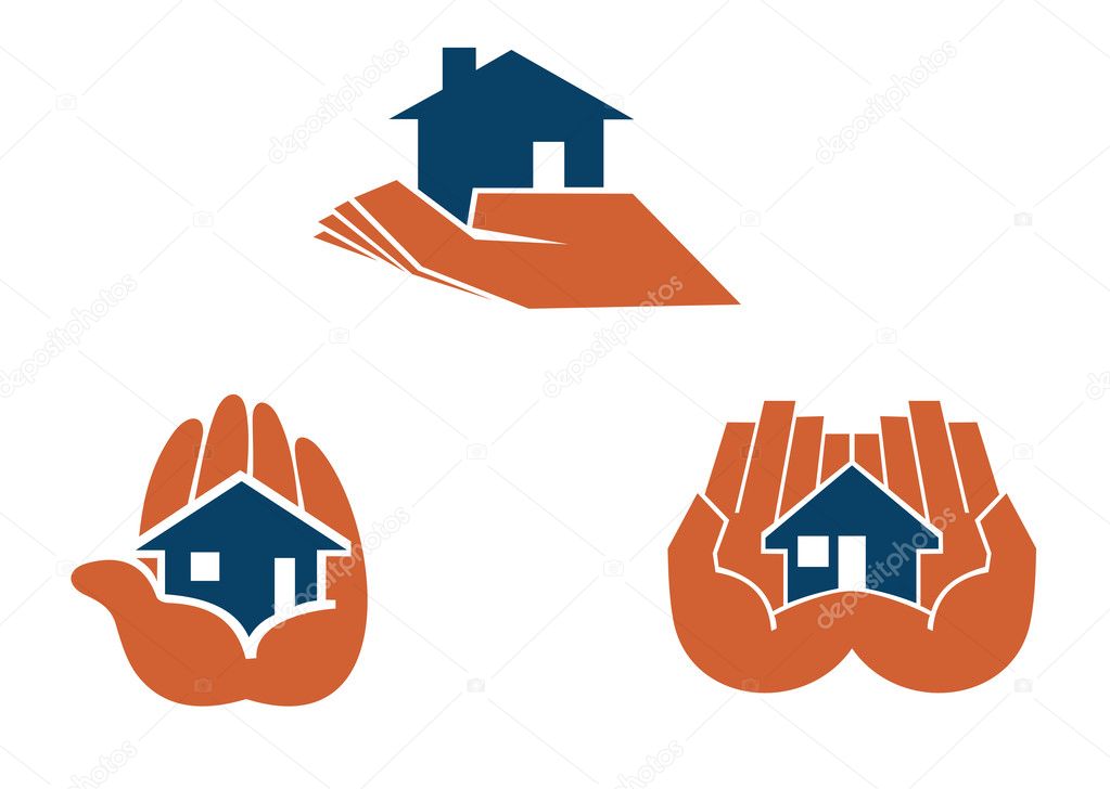 House in hands symbols and pictograms for real estate business design