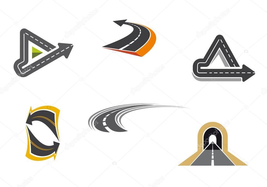 Set of road and highway icons and symbols for transportation design