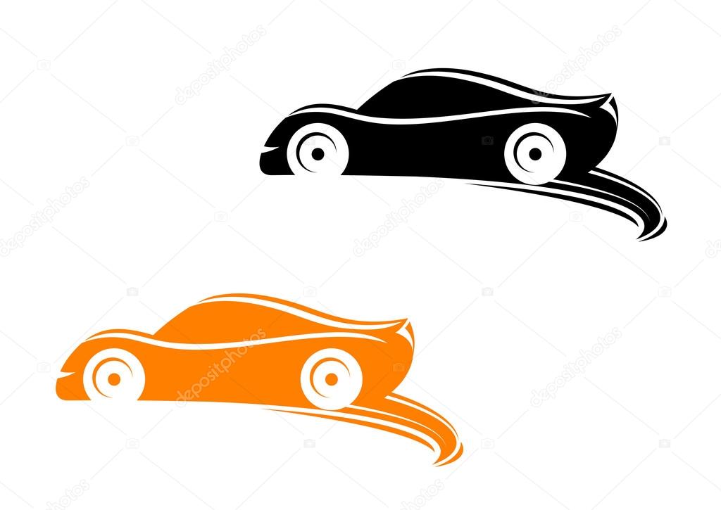 Rally racing cars in silhouette style with tyre shapes