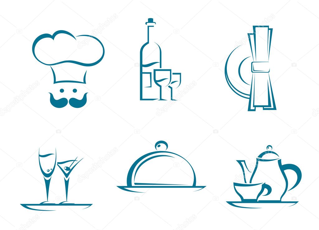 Restaurant icons and symbols set for food service design