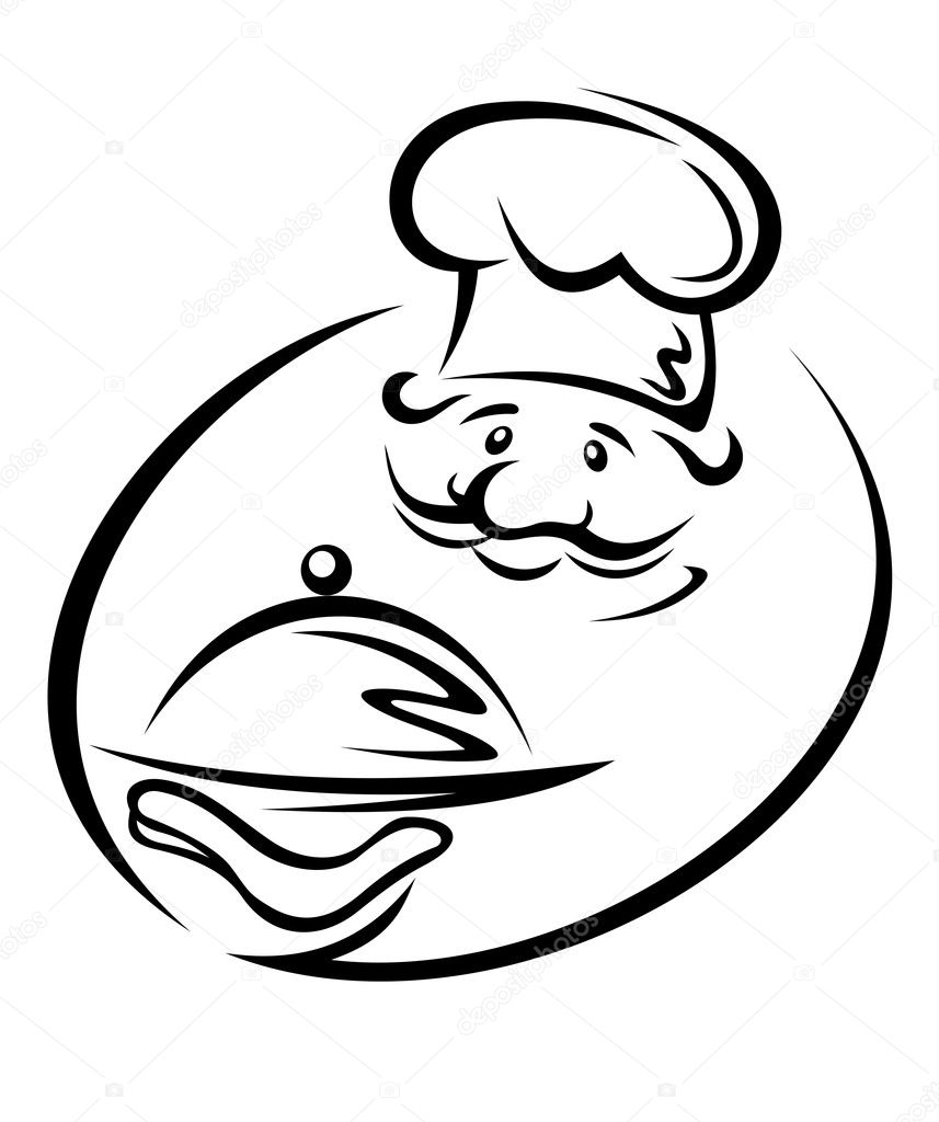 Cheerful chef with tray for restaurant design
