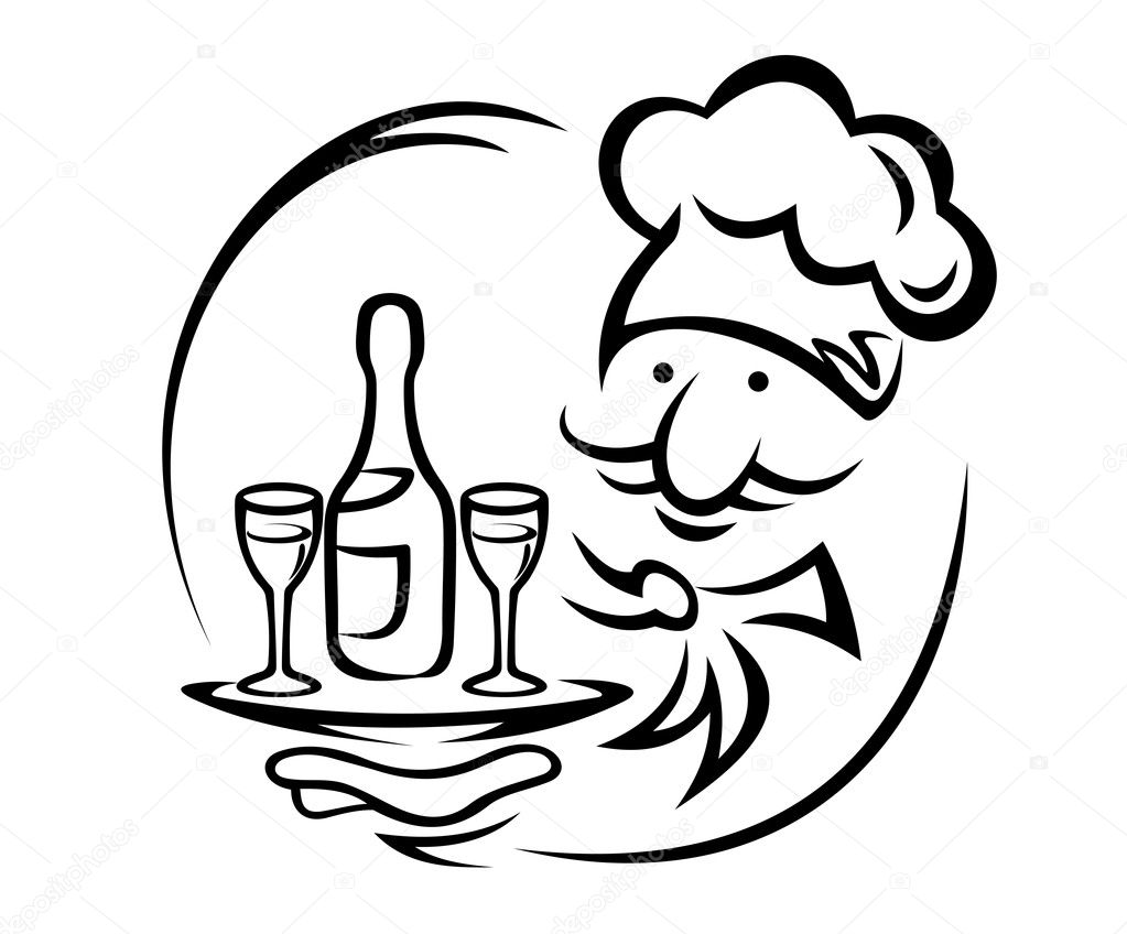 Waiter with tray and champagne for food service design
