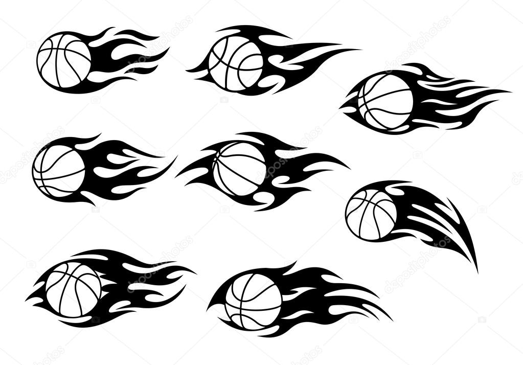 Basketball balls with fire flames for sport tattoos design