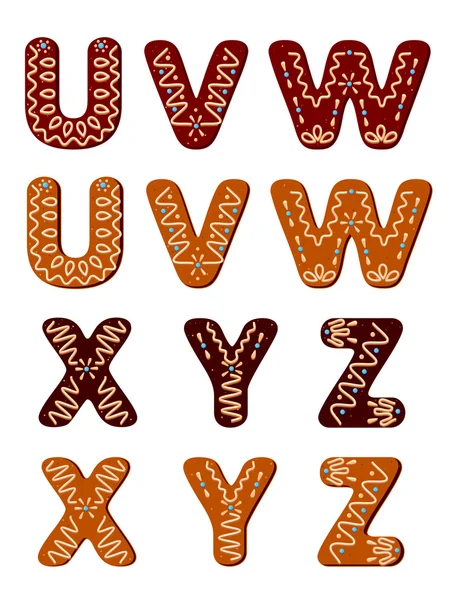 Gingerbread letters from U to Z — Stock Vector