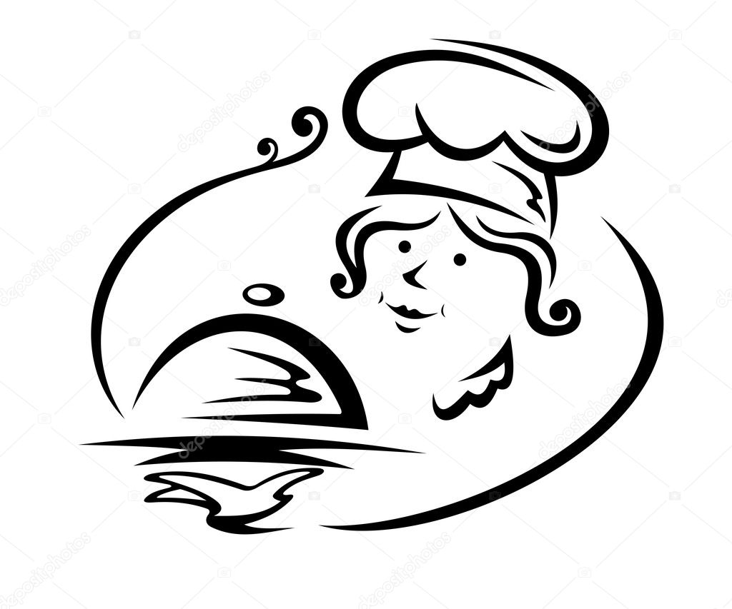 Woman chef with tray for cafe or restaurant design