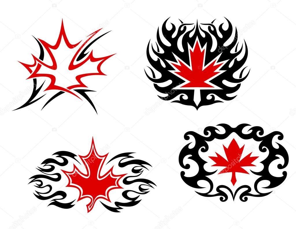 Maple leaf mascots and symbols for tattoo design