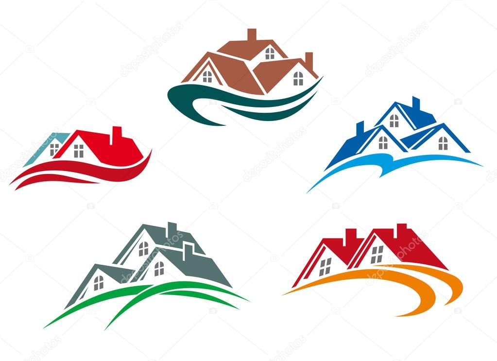 Real estate symbols - roofs of houses and buildings