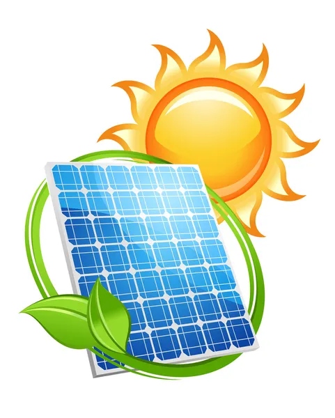 Painel solar e baterias com símbolo de sol — Vetor de Stock