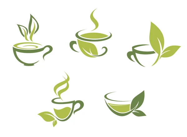 Té fresco y hojas verdes — Vector de stock