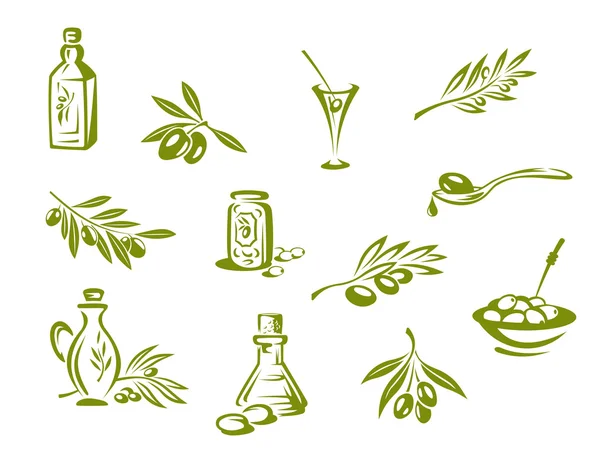 Aceitunas verdes y aceite orgánico — Vector de stock